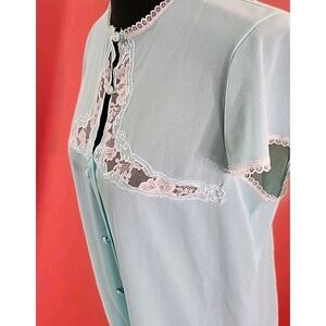 Vintage Silky Pastel‎ Blue Pajama Top PJ  Nightie 34 coquette traditional wife
